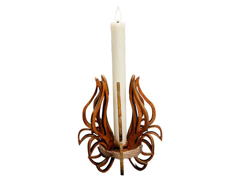 Fleur-De-Lis LED candle holder in American Walnut color.