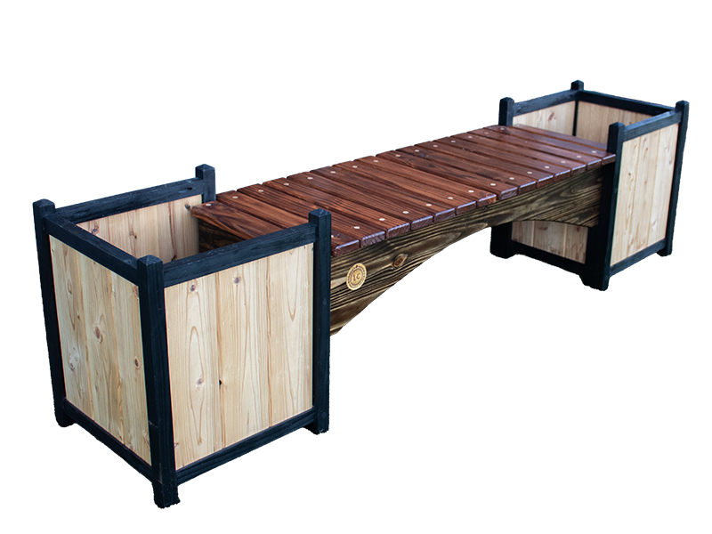 Bridge style bench with planters